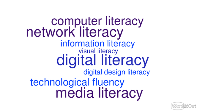 computer literacy, technological fluency, network literacy, information literacy, media literacy and design literacy